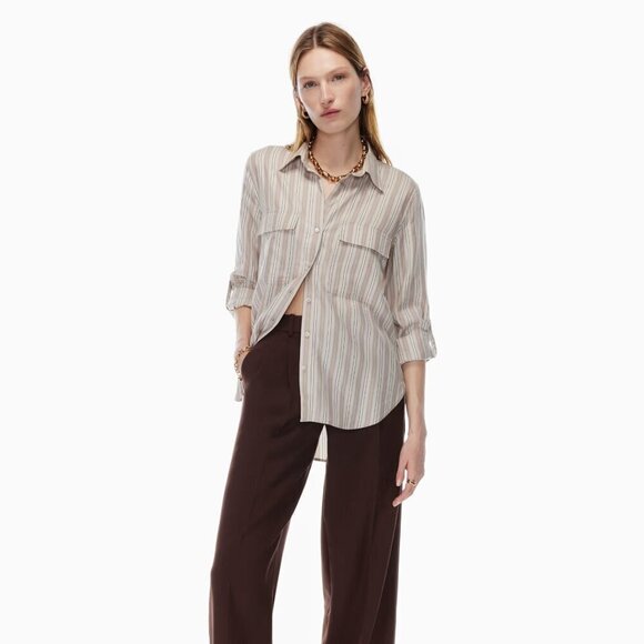 Aritzia Babaton Utility Shirt- Neutral Stripe Button Down Shirt- Small - Picture 2 of 14